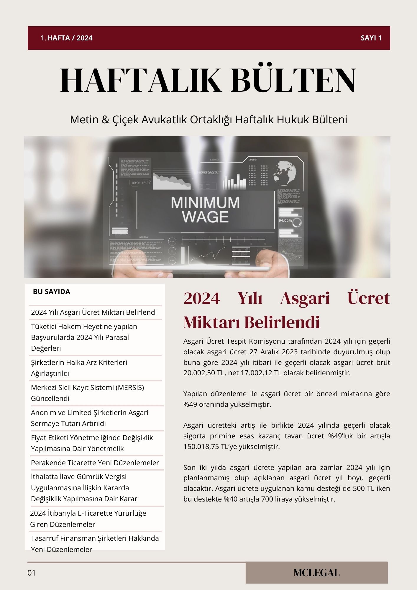 Haftalık Hukuk Bülteni 1. Hafta / Sayı 1