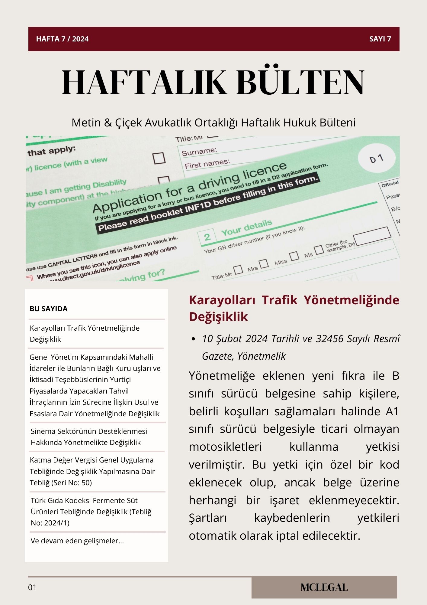 Haftalık Hukuk Bülteni 7. Hafta / Sayı 7