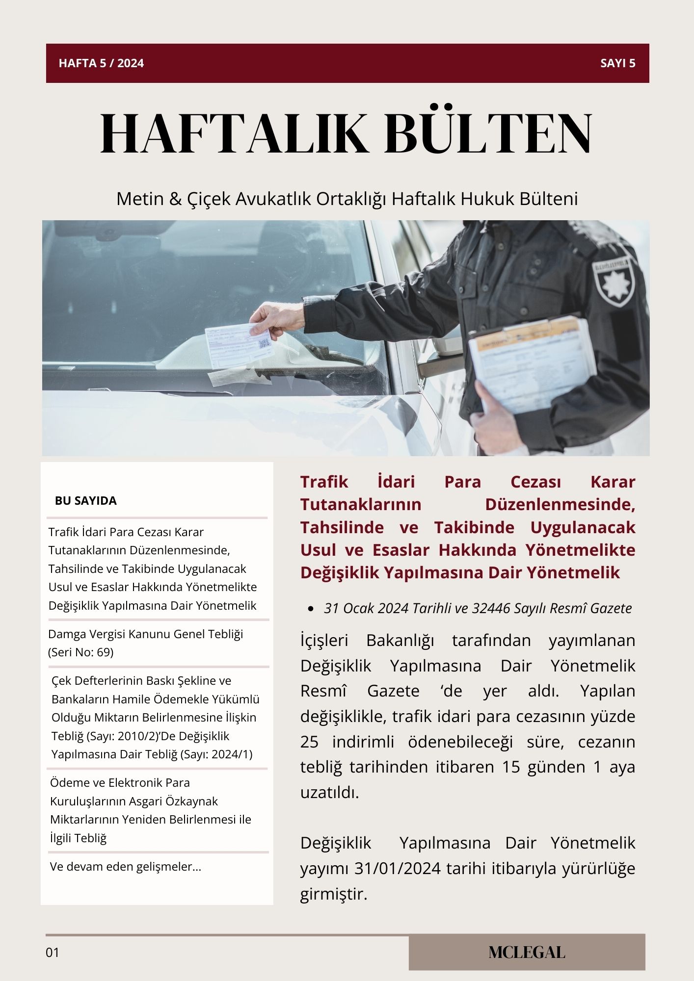 Haftalık Hukuk Bülteni 5. Hafta / Sayı 5