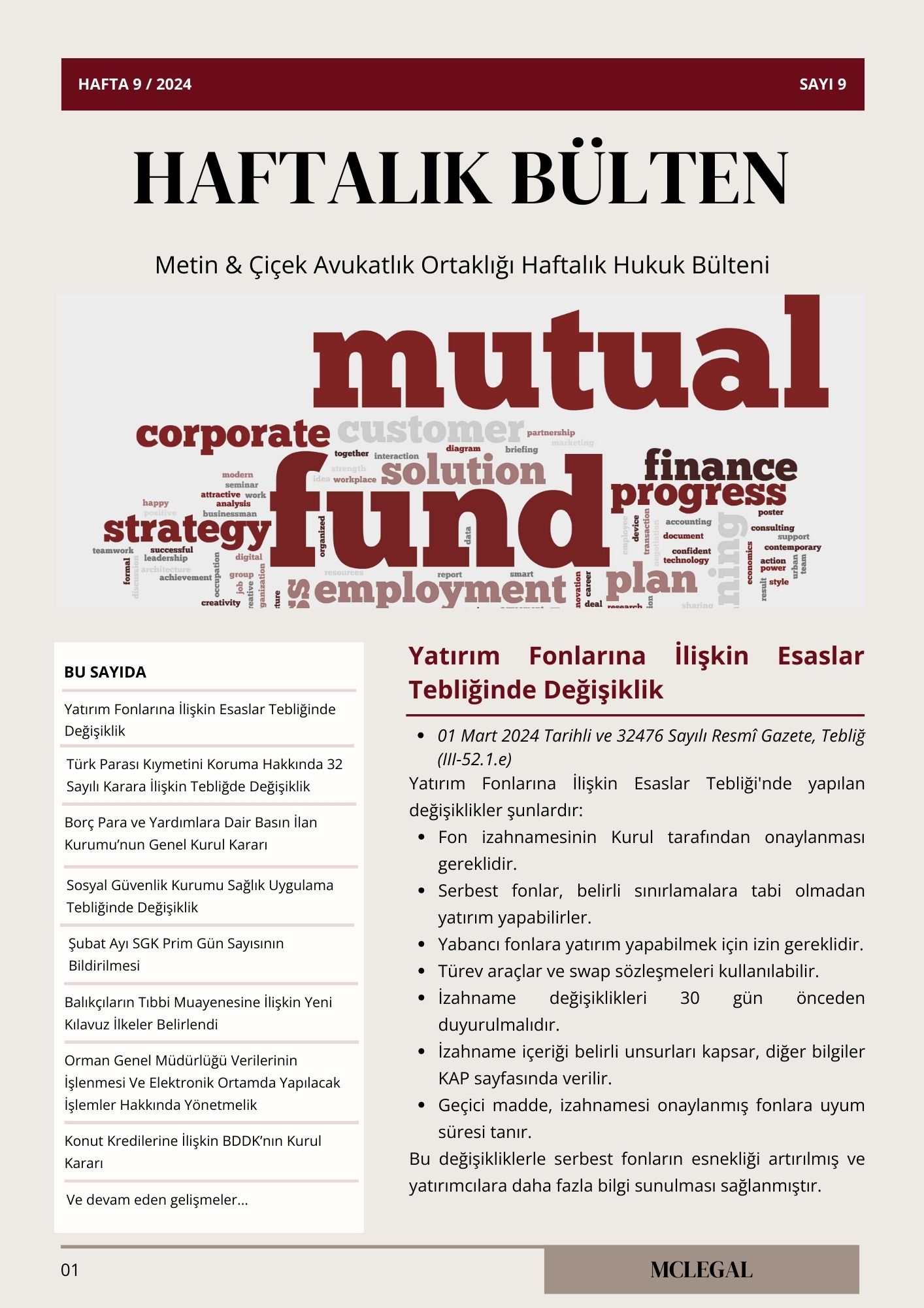 Haftalık Hukuk Bülteni 9. Hafta / Sayı 9