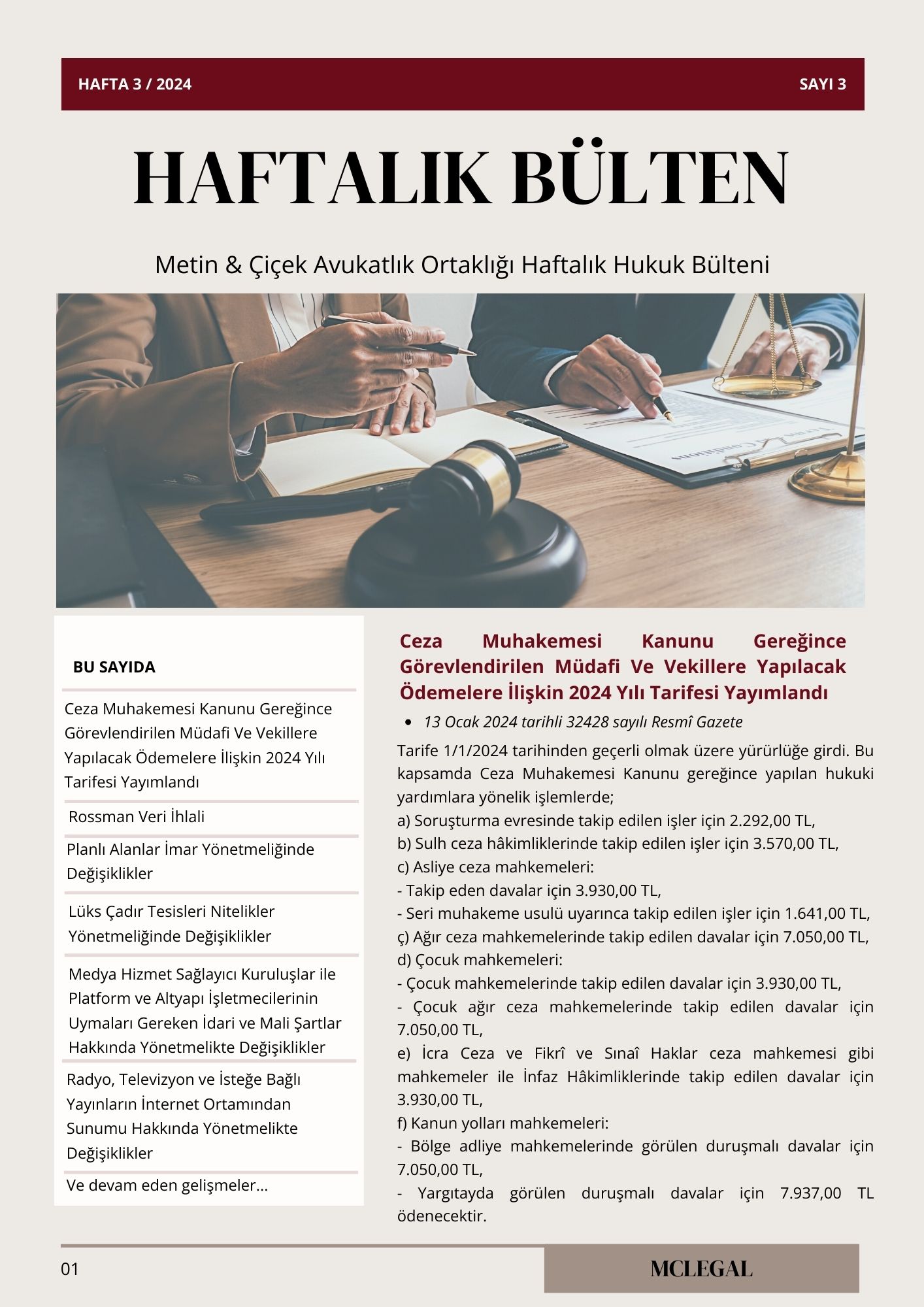 Haftalık Hukuk Bülteni 3. Hafta / Sayı 3