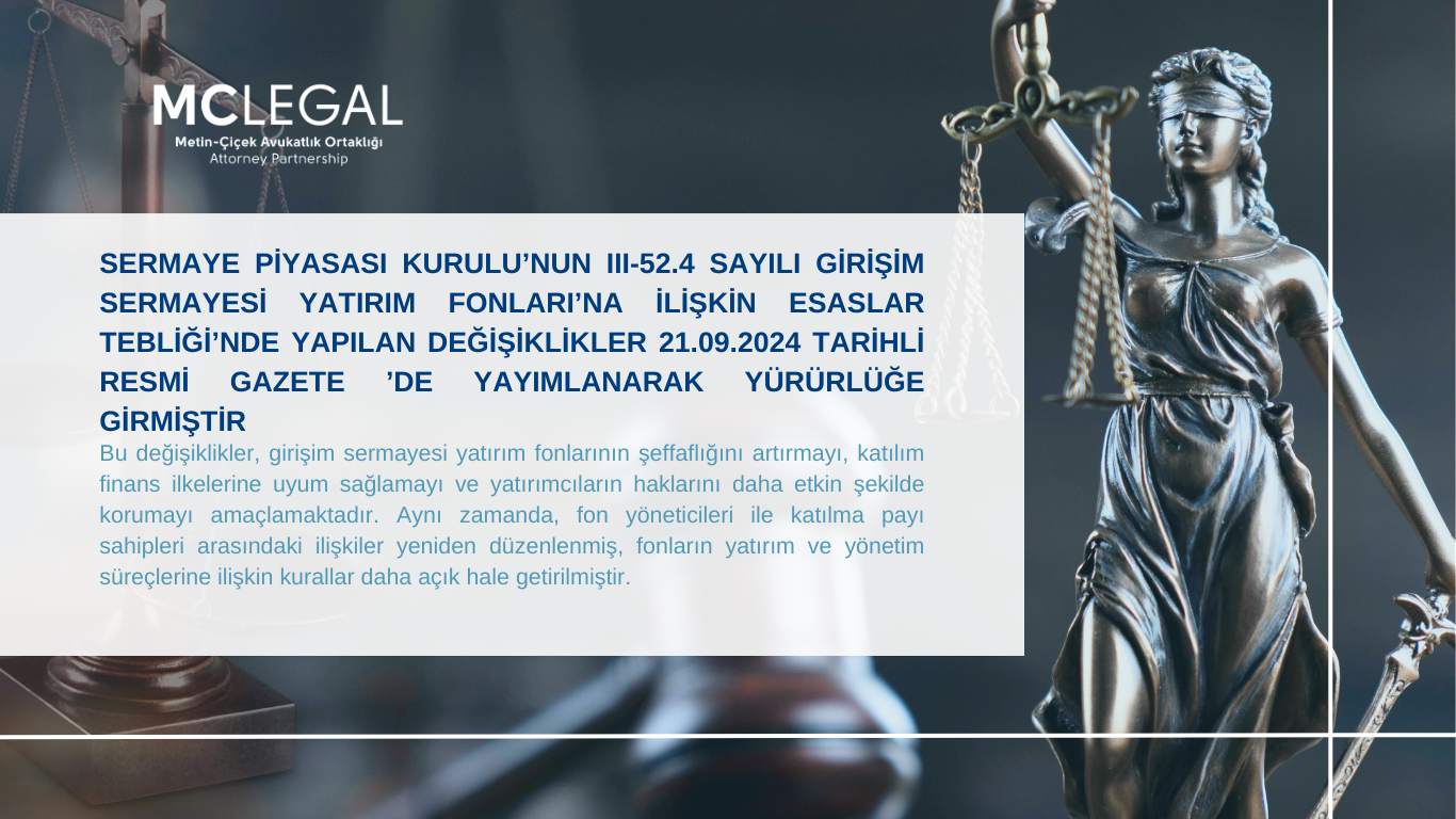 Sermaye Piyasası Kurulu’nun III-52.4 Sayılı Girişim Sermayesi Yatırım Fonları’na İlişkin Esaslar Tebliği’nde Yapılan Değişiklikler 21.09.2024 Tarihli Resmi Gazete’de Yayımlanarak Yürürlüğe Girmiştir