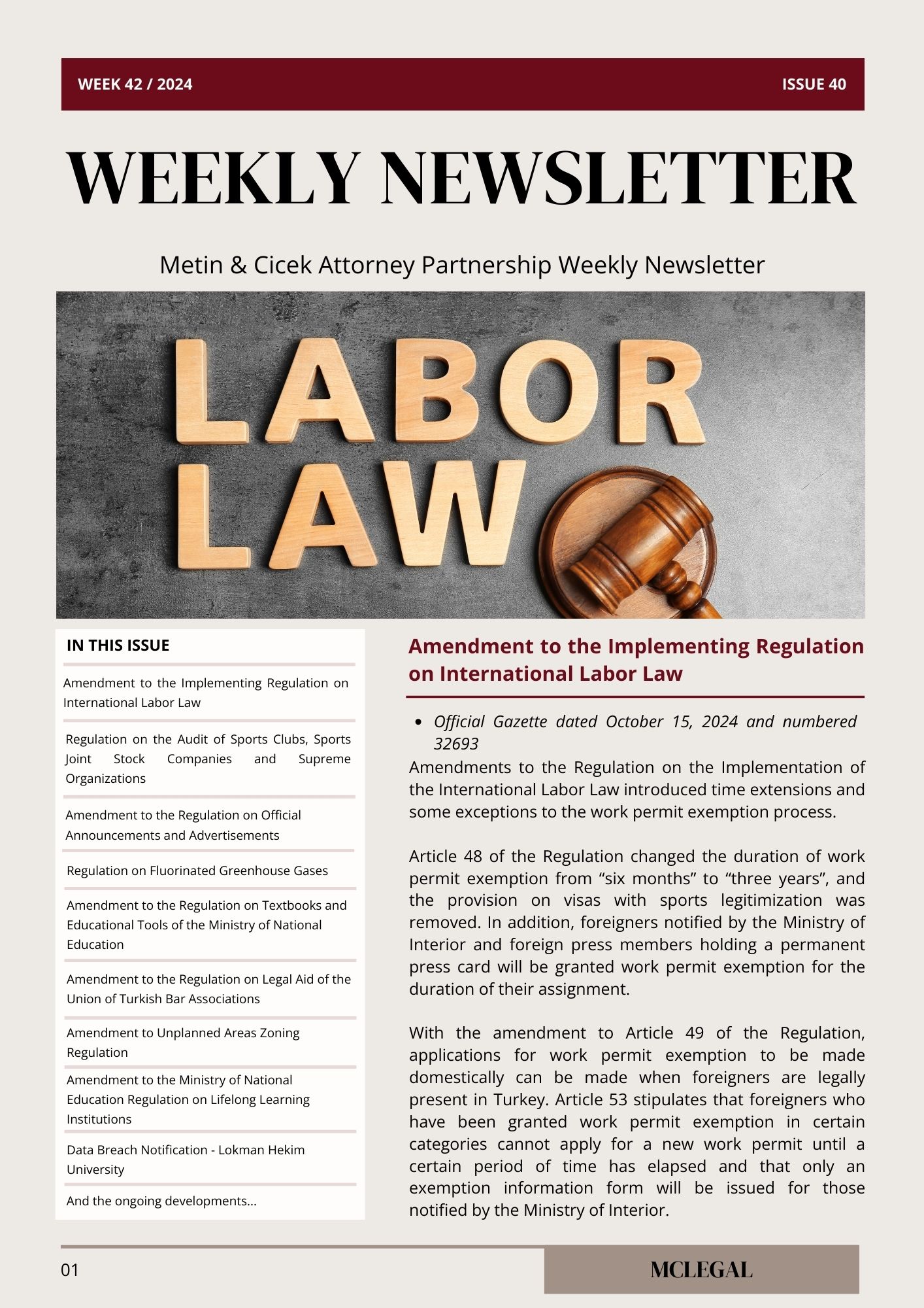 Weekly Legal Newsletter / Issue 40