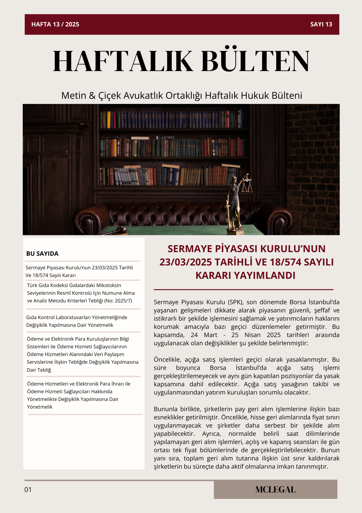 Haftalık Hukuk Bülteni 13. Hafta / Sayı 13