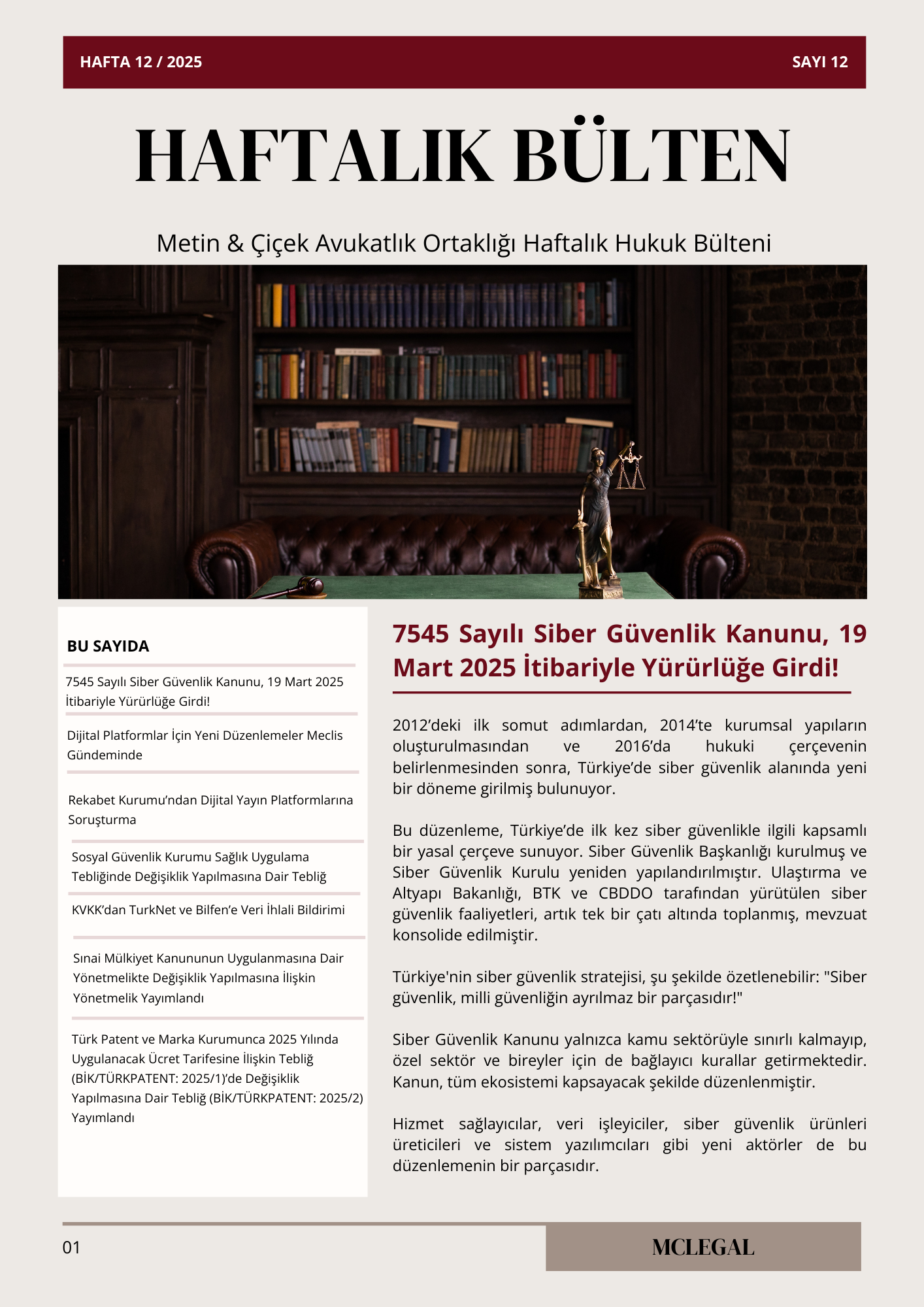 Haftalık Hukuk Bülteni 12. Hafta / Sayı 12