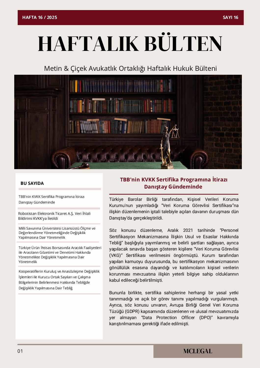 Haftalık Hukuk Bülteni 16. Hafta / Sayı 16