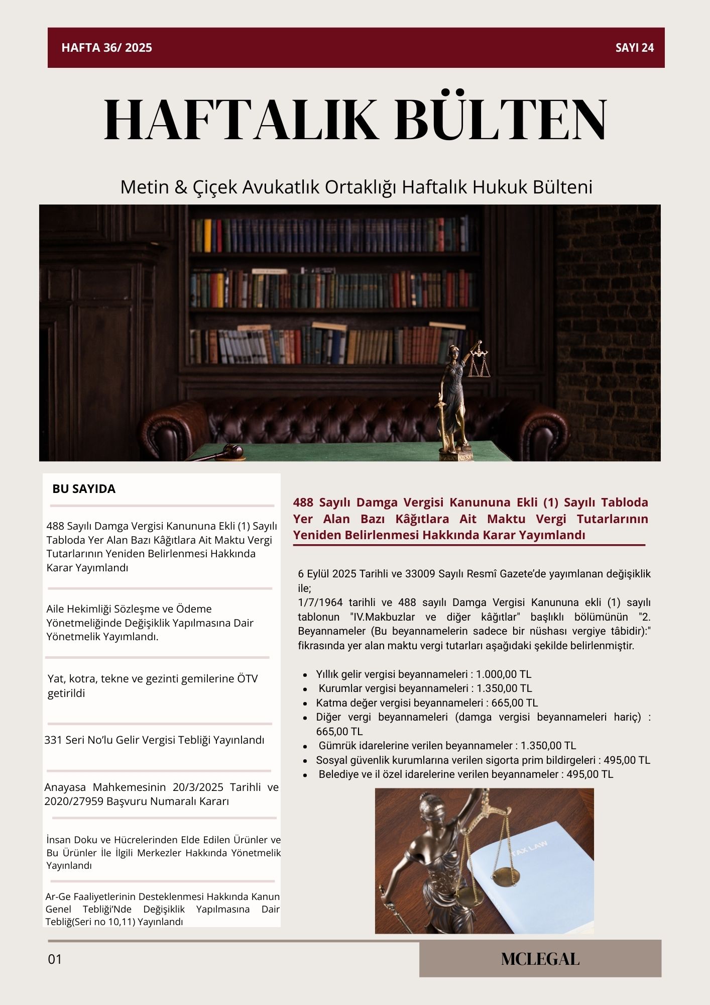 Haftalık Hukuk Bülteni 36. Hafta / Sayı 24
