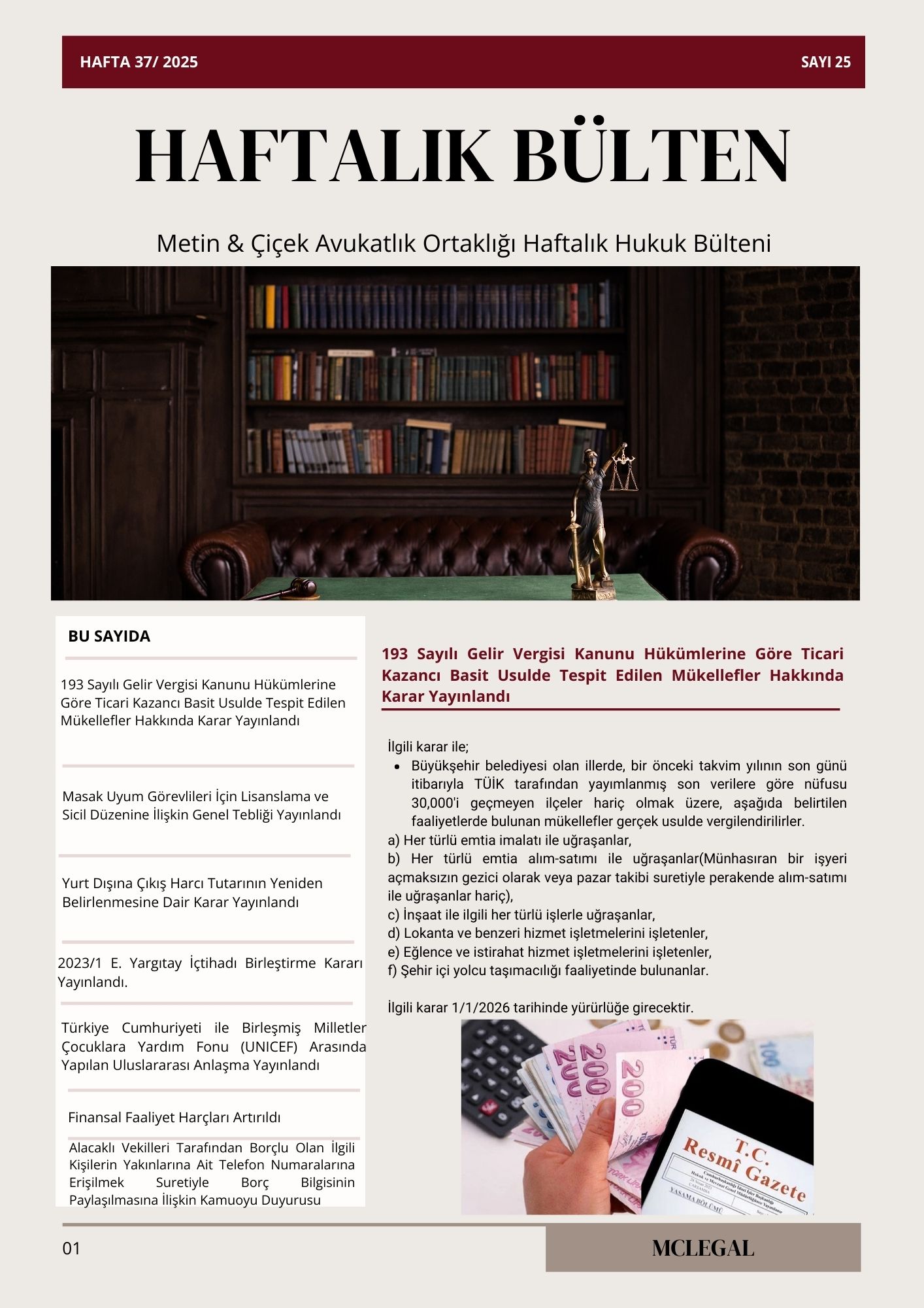 Haftalık Hukuk Bülteni 37. Hafta / Sayı 25