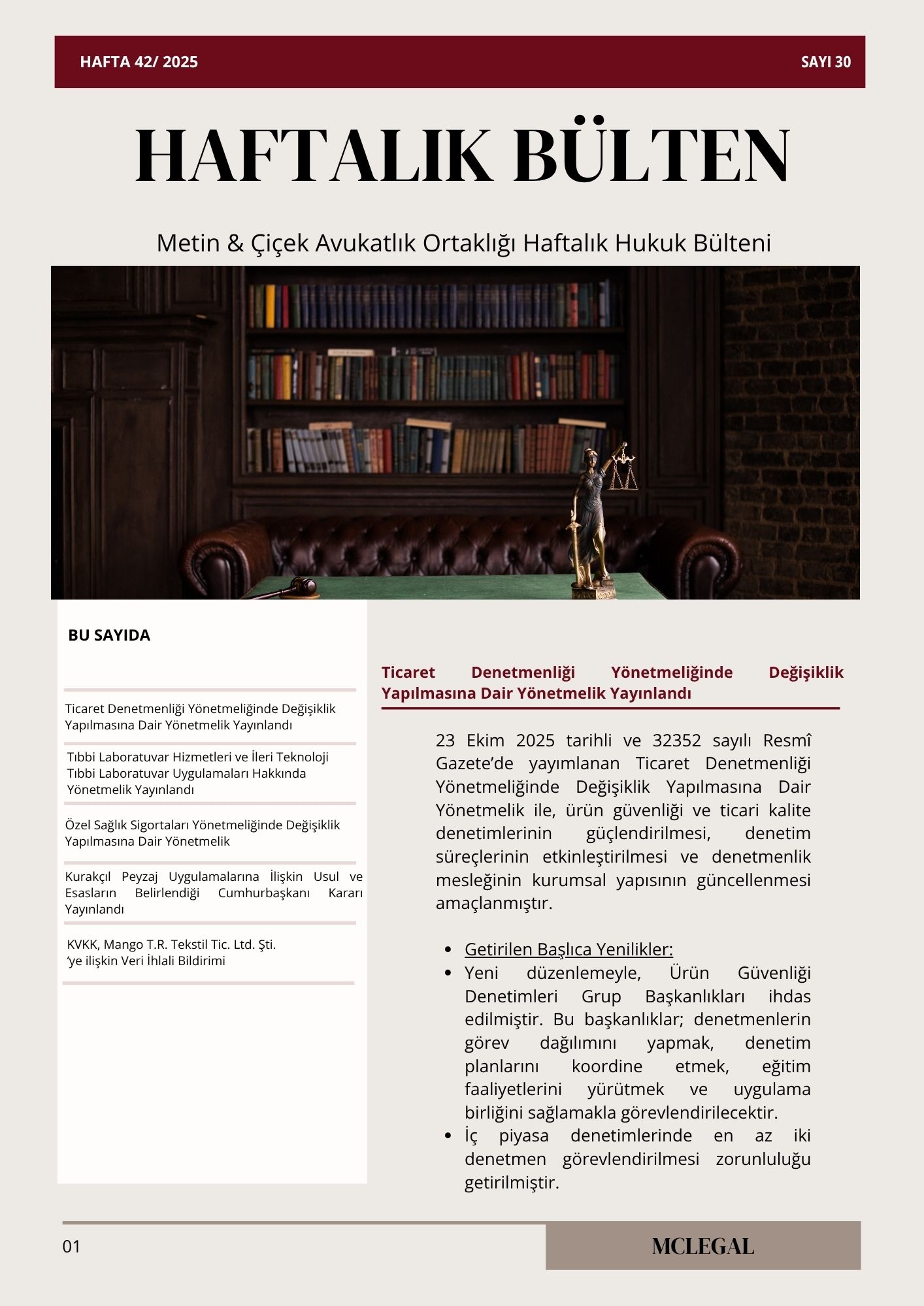 Haftalık Hukuk Bülteni 41. Hafta / Sayı 30