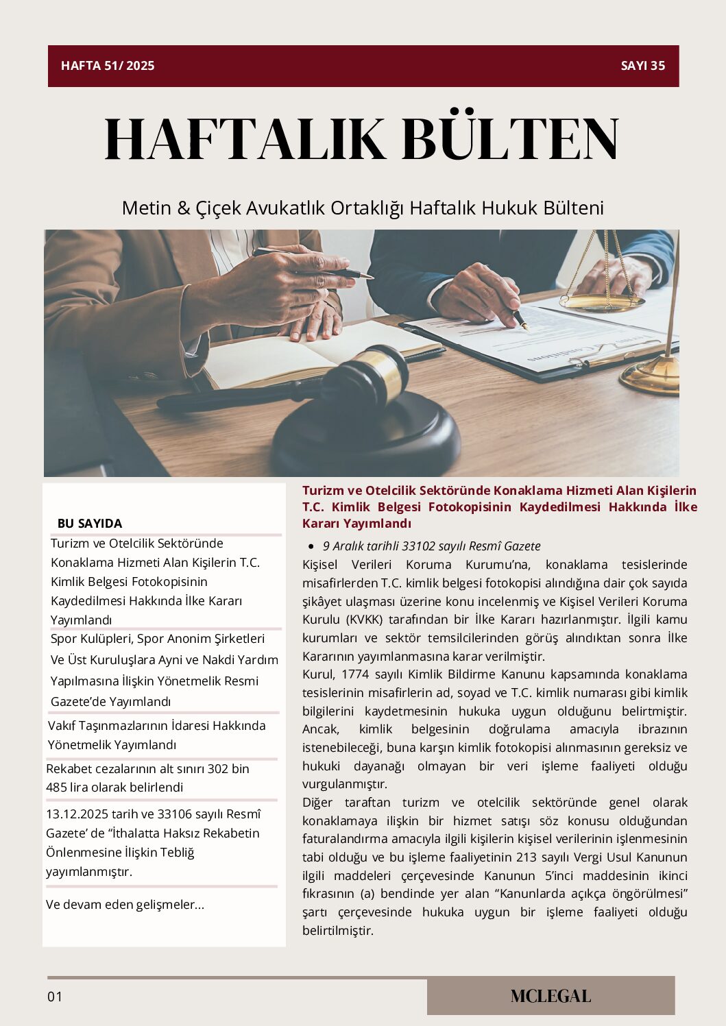 Haftalık Hukuk Bülteni 51. Hafta / Sayı 35